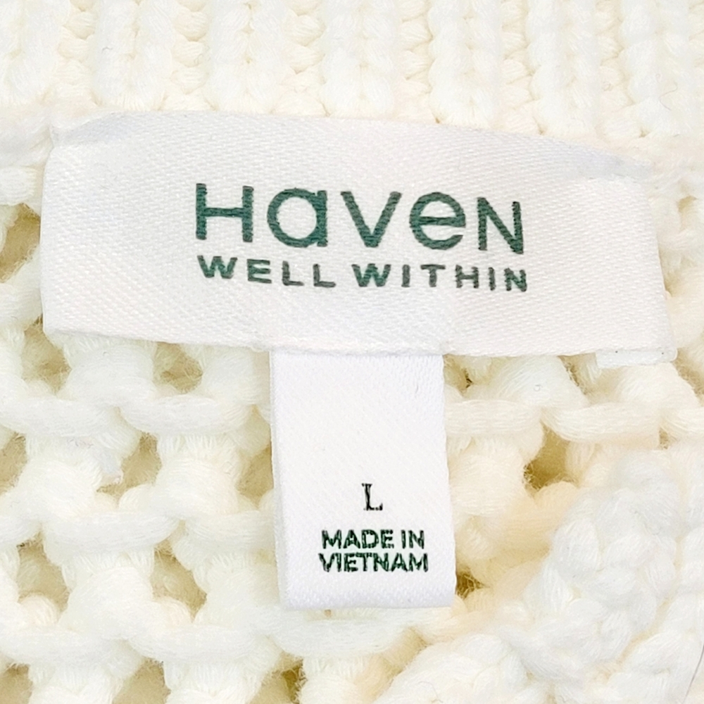 New Without Tags HAVEN WELL WITHIN Knot Stitch Henley Sweater Pullover White L - Picture 6 of 10